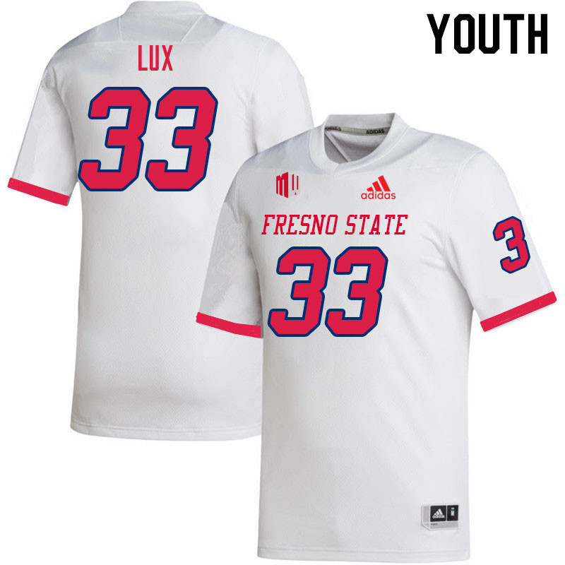 Youth #33 Bralyn Lux Fresno State Bulldogs College Football Jerseys Sale-White - Click Image to Close